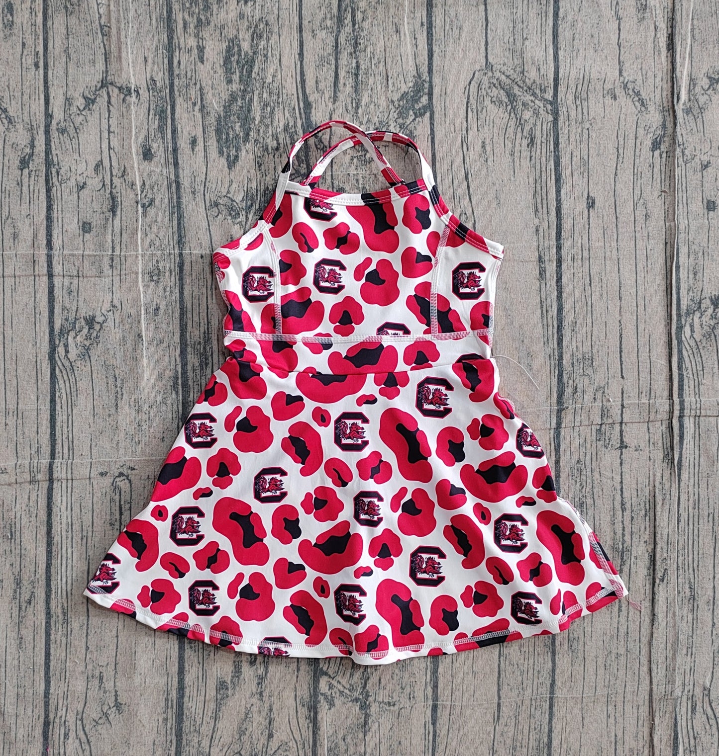 Baby Girls Kids Straps Red Leopard Team Yoga Active Shorts Knee Length Dress RTS