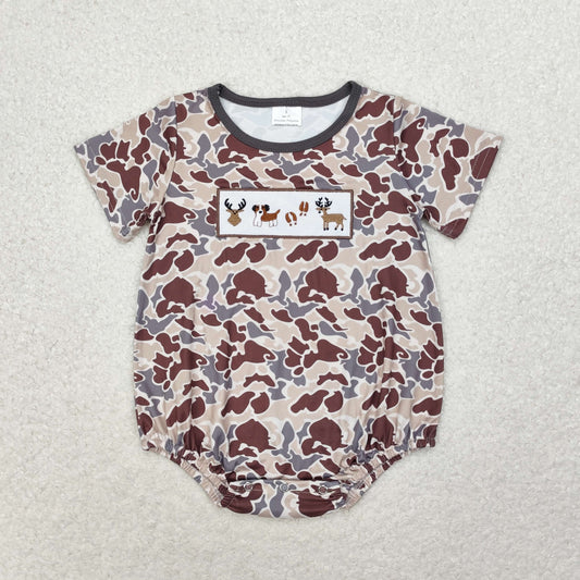 Baby Boy Embroidery Dog Deer Camo One Piece Summer Romper