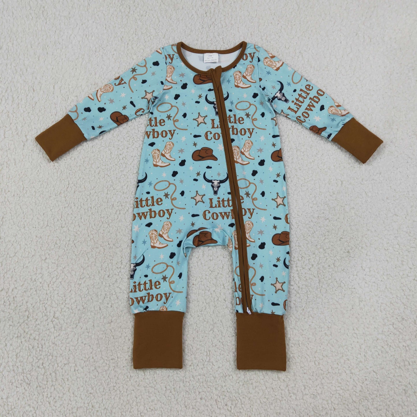 Baby Boys Kids Long Sleeves Western Little Cowboy Zipper Footie Sleeper Romper RTS