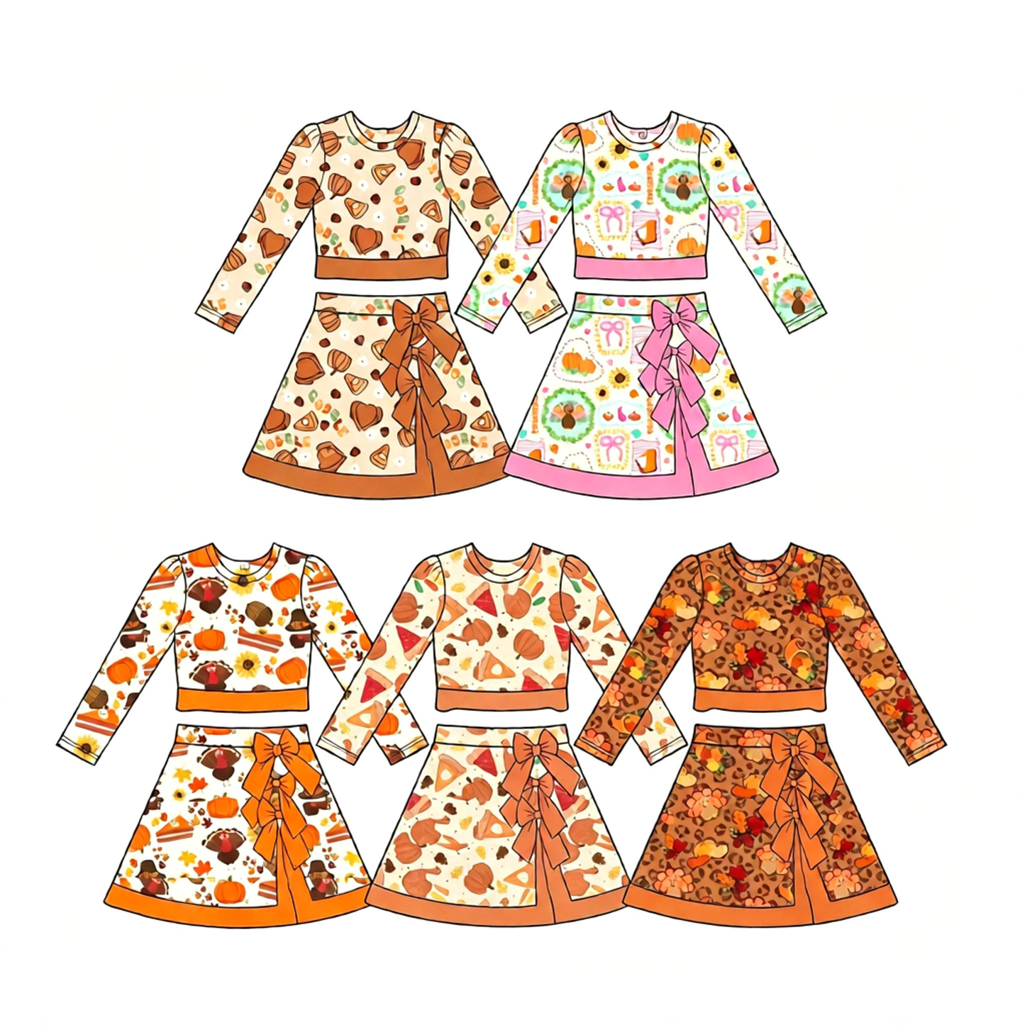 ( Moq 5 Each Style ) Sibling Baby Girls Kids turkey Pumpkins Thanksgiving Shirts Bows Skirts Shorts Sibling Fall Sets Clothes
