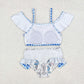 Baby Girl Summer Blue Plaid Tops Flower Bummie Shorts Swimsuit