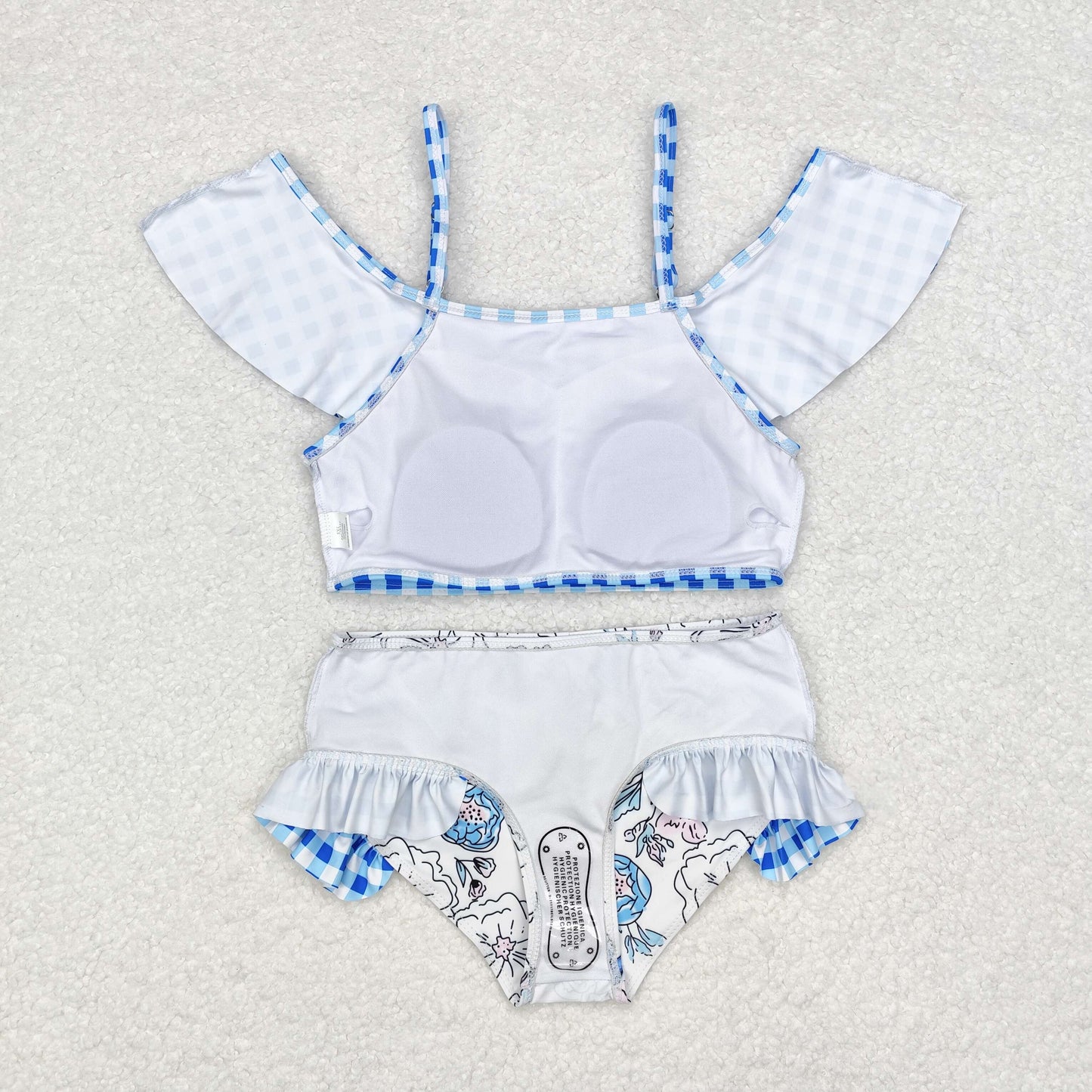 Baby Girl Summer Blue Plaid Tops Flower Bummie Shorts Swimsuit