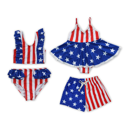 Baby Boy Girl Adult July 4th Stars Stripes Sibling Family Trunks Swimsuit