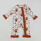 Baby Girl Long Sleeves Western Cow Flower Brown Ruffle Zipper Romper RTS