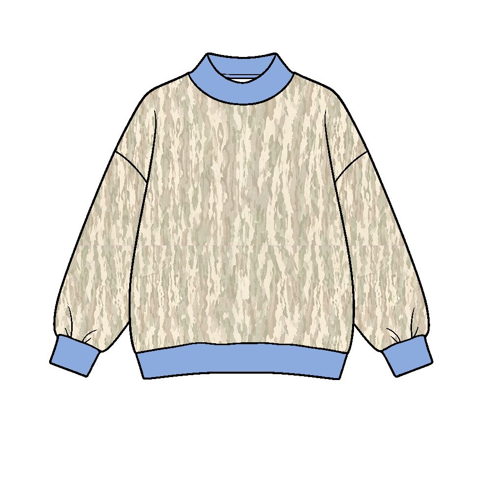 ( Moq 5 ) Preorder Adult Women Long Sleeves Blue Shirt Tops Camo Pullover Yoga Active Clothes