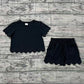 Baby Girls Kids Short Sleeves Black Shirt Scallop Shorts Summer Clothes Set RTS
