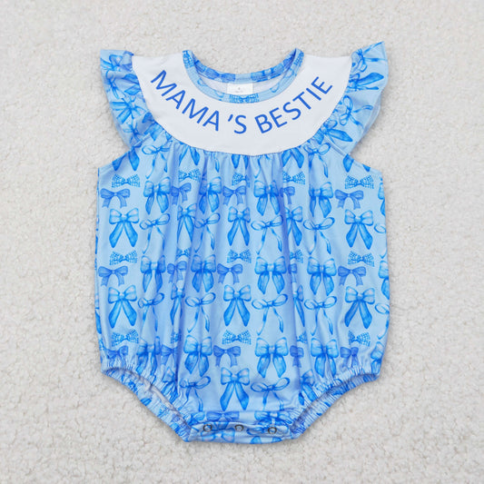 Baby Girl Short Sleeves Bows Blue Bubble Mama's Romper RTS