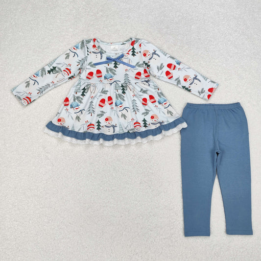 Baby Girl Long Sleeves Christmas Snowman Tunic Pants Set