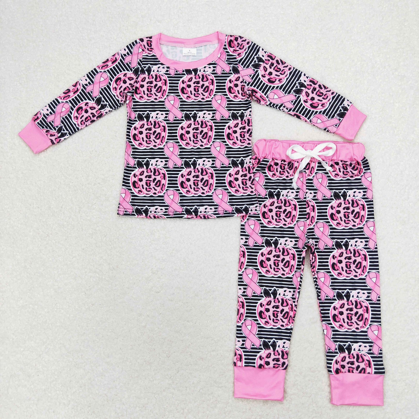 Baby Girls Pink Leopard Pumpkin Shirt Stripes Pants Pajamas Set