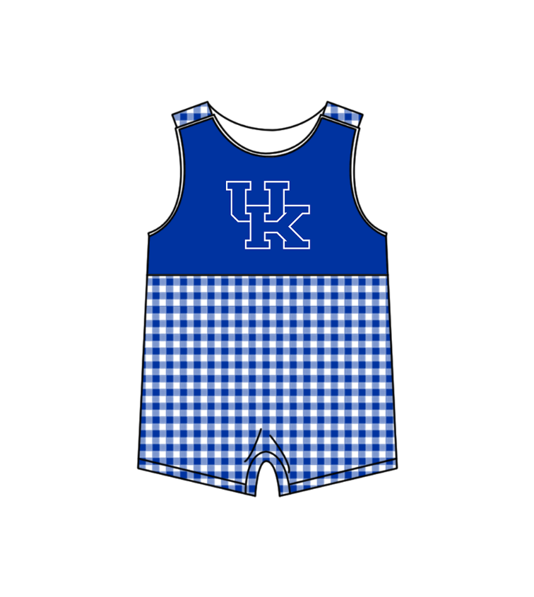 ( Moq 5 ) Baby Boys Kids Sleeveless UK Blue Plaid Team Summer Romper