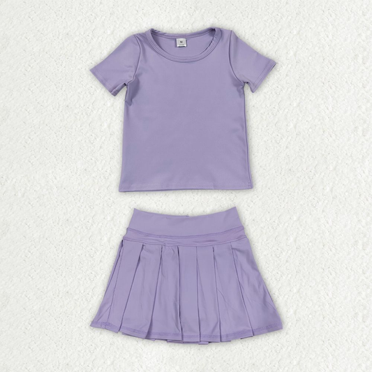 Baby Girls Kids Short Sleeves Shirt Skirt Shorts Yoga Active Lavender Set Clothes RTS