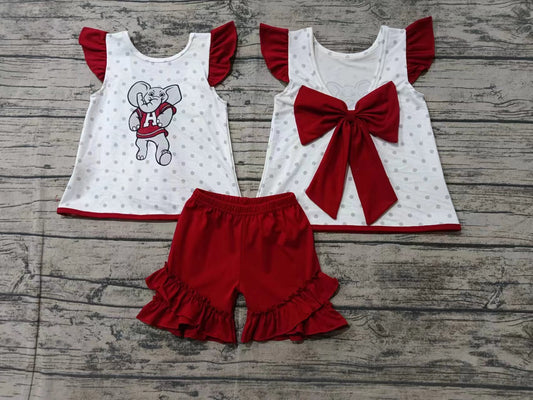 Baby Girl Short Sleeves Elephant Bow Tops Ruffle Shorts Team Set Moq 5