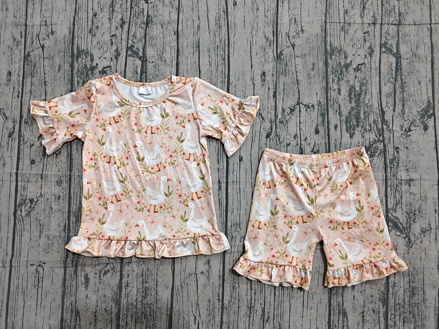 Baby Girls Kids Short Sleeves Goose Flower Shirt Shorts Summer Clothes Set RTS