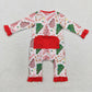 Baby Girl Long Sleeves Christmas Cake Trees Zipper Bamboo Romper