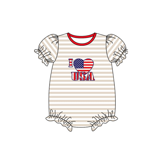 Moq 3 Pre-order SR0775 Baby Girl July 4th I Love USA One Piece Romper