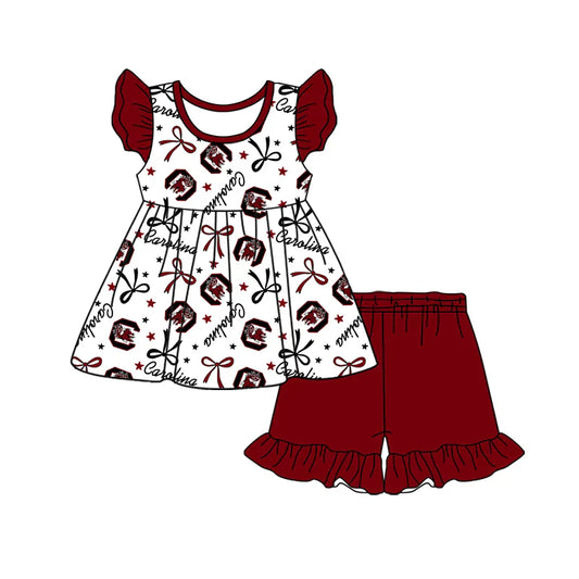 Baby Girl Short Sleeves Bows Team Tunic Shorts Clothes Set ( Moq 5 )