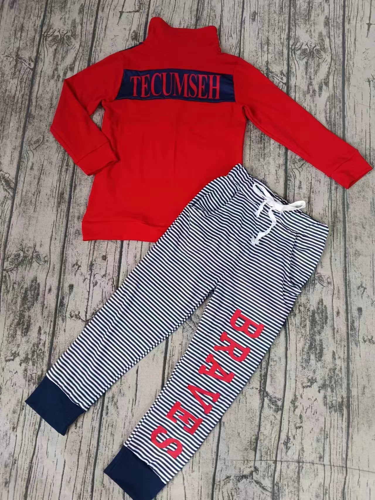 Baby Girl Long Sleeves Red Shirt Stripes Pocket Pants Team Set