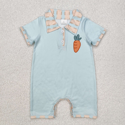 Baby Boy Infant Short Sleeves Easter Carrot Buttons Romper