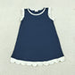 Baby Girls Kids Sleeveless White Scallop Knee Length Dress Blue Clothes RTS