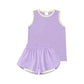 ( Moq 5 ) Preorder Baby Girls Kids Sleeveless Purple Tops Ruffle Shorts Set Yoga Active Clothes