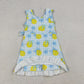 Baby Girls Kids Sleeveless Lemons Bows Blue Plaid Yoga Active Shorts Knee Length Dress RTS