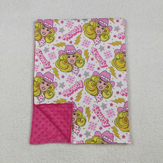 Girls Kids Toddler Howdy Western Cowgirl Print Pink Blanket RTS