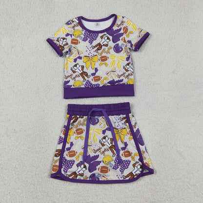 Sibling Baby Girls Toddler Short Sleeves Bows Football Team Shirts Shorts Yoga Sets RTS