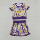 Baby Girls Toddler Short Sleeves Tigers Bows Football Team Shirt Shorts Yoga Purple Set RTS