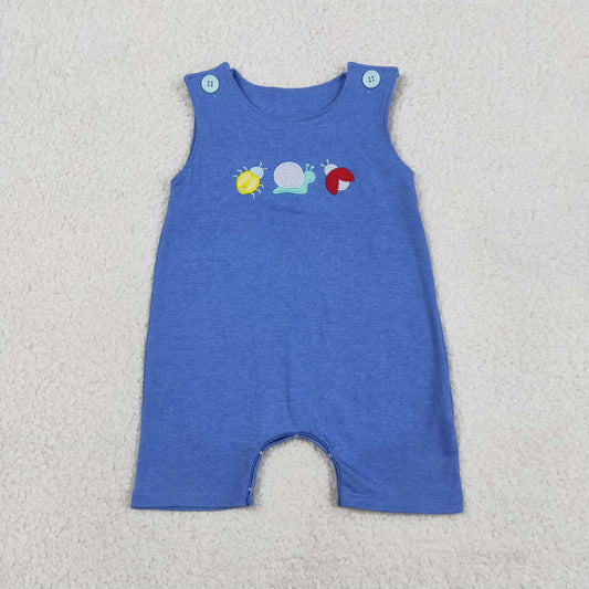 Baby Boys Infant Sleeveless Embroidery Animals Blue Romper RTS