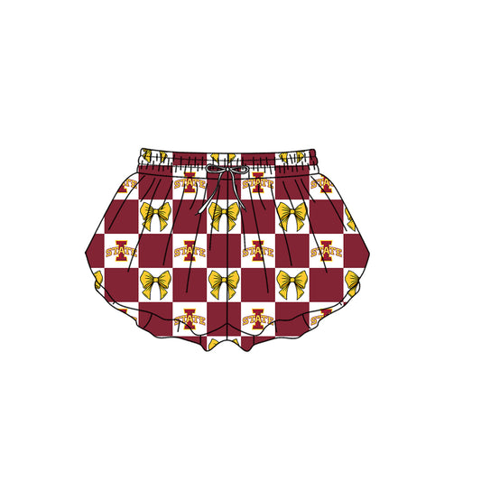 ( Moq 5 ) Kids Girls Adult Women Bows Dark Red Checked Team Shorts Sibling Mom and Me Yoga Clothes