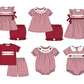 Baby Girl Team Checkered Tops Cotton Dark Red Shorts Set