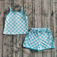 Baby Girl Toddler Straps Blue Checked Vest Tops Shorts Sports Set RTS