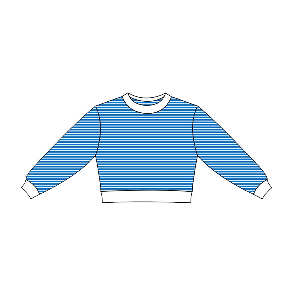 ( Moq 5 ) Preorder Baby Girls Kids Long Sleeves Blue Stripes Yoga Active Shirt Tops