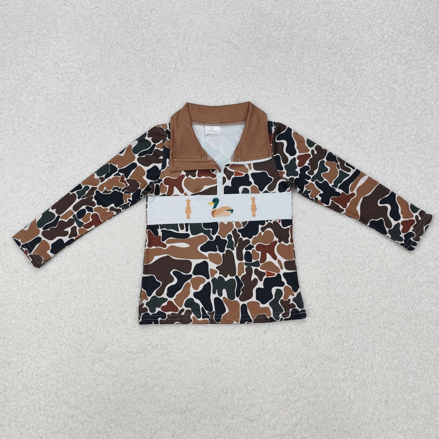 Baby Boy Kids Long Sleeves Camo Embroidery Duck Zipper Pullover Shirt Tops