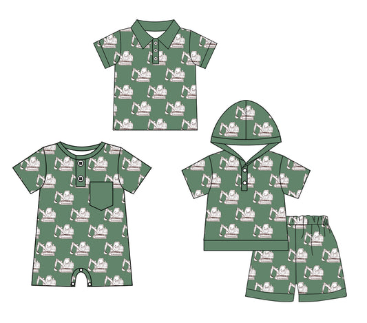 ( Moq 5 Each Style ) Sibling Baby Boys Kids Short Sleeves Green Romper Shirt Set Clothes