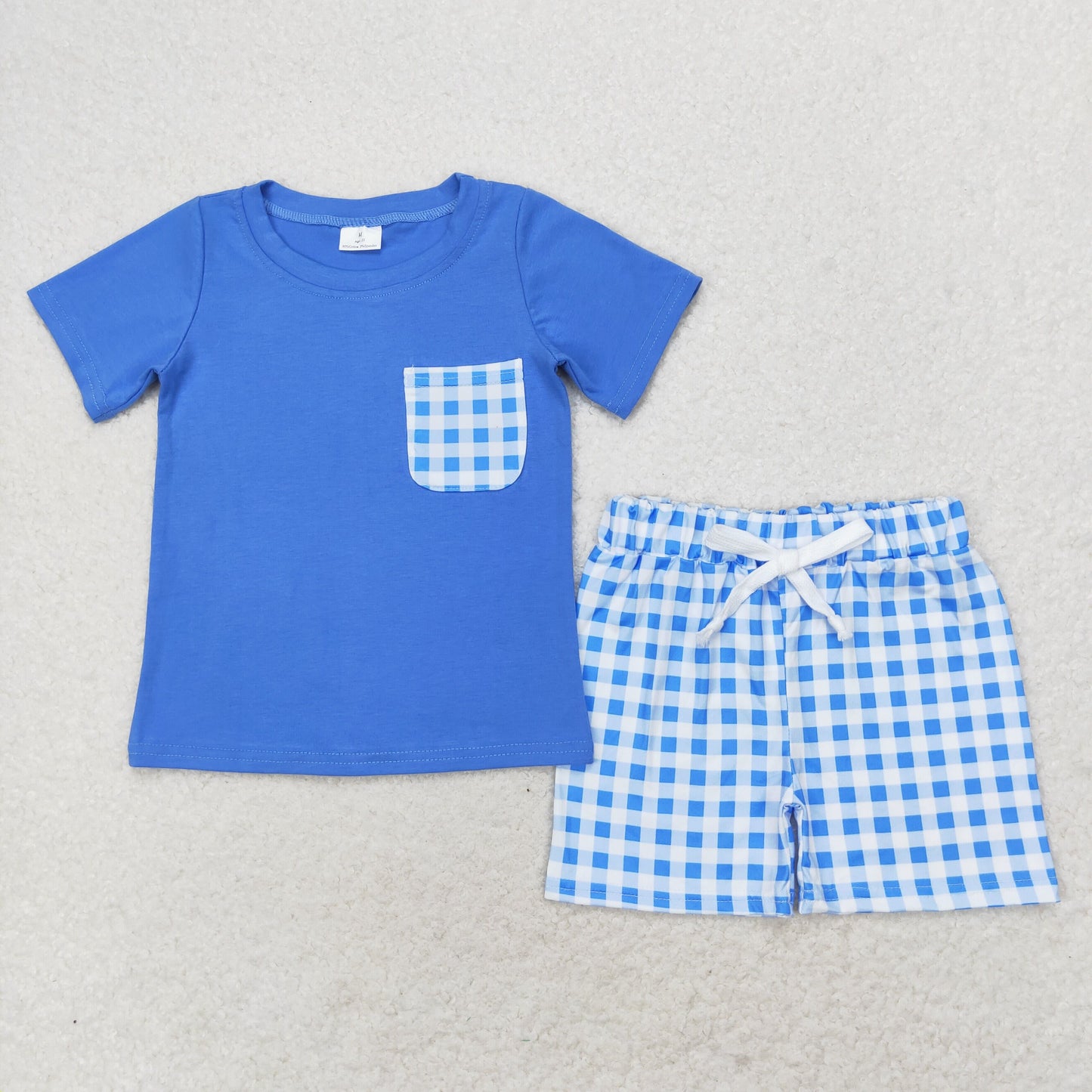 Baby Boy Short Sleeves Blue Pocket Shirt Plaid Shorts Summer Set