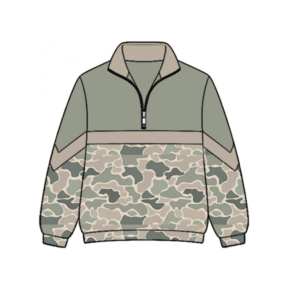 ( Moq 5 ) Preorder Baby Girls Kids Long Sleeves Half Zip Camo Shirt Pullover Tops