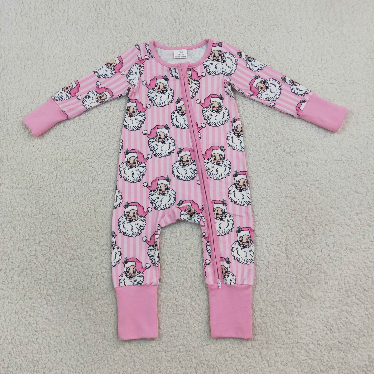 Sibling Baby Girls Kids Long Sleeves Santa Stripes Romper Set Christmas Pink Clothes RTS