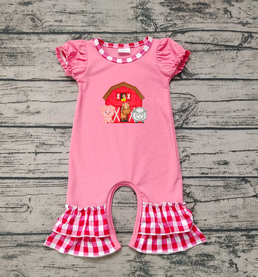 No moq Pre-order SR0511 Baby Girl Short Sleeves Farm Romper