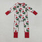 Baby Girl Long Sleeves Green Face Flower Christmas Red Zipper Romper RTS