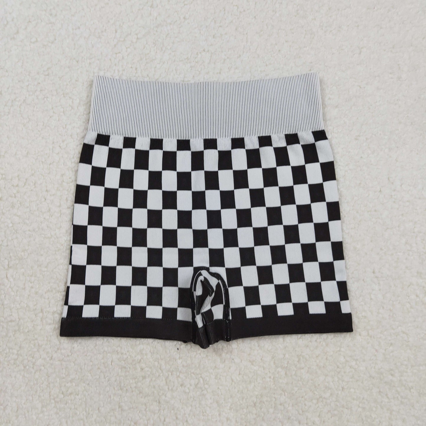 Adult Woman Black Checkered Knitted Yoga Shorts Bottom  RTS