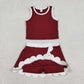 Baby Girls Kids Shirt Scallop Skirt Shorts Yoga Active Dark Red Set Clothes RTS