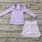 RTS Baby Girl Long Sleeves Purple Zipper Shirt Plaid Pocket Skorts Shorts Skirt Active Wear Clothes Set