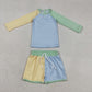 Baby Boys Long Sleeves Zipper Shirt Blue Yellow Shorts Set Swimsuit RTS