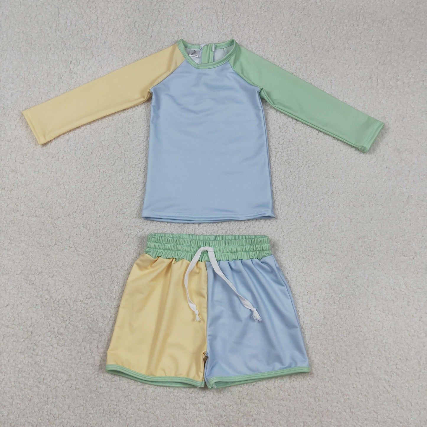 Baby Boys Long Sleeves Zipper Shirt Blue Yellow Shorts Set Swimsuit RTS