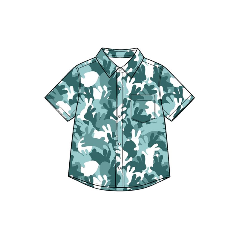 ( Moq 5 ) Preorder Baby Boys Kids Rabbits Eggs Buttons Camo Shirt Tops Easter Clothes