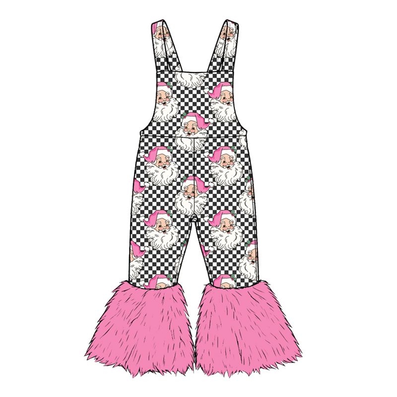 ( Moq 5 ) Preorder Baby Girls Kids Christmas Overalls Santa Pink Fur Jumpsuit Clothes