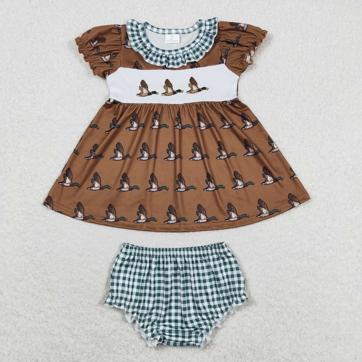 Baby Girl Short Sleeves Ducks Tops Plaid Bummie Shorts Summer Set