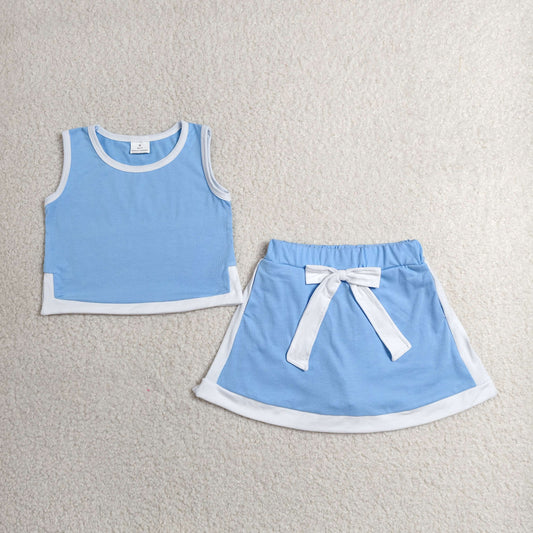 Baby Girls Kids Sleeveless Blue Tops Skirt Shorts Cotton Set RTS