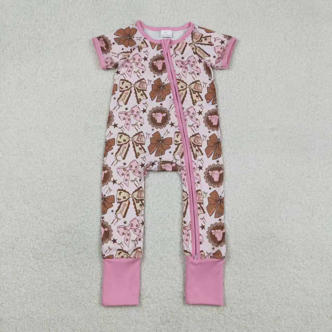 Sibling Baby Girls Bows Highland Cows Ruffle Pants Western Pajamas Set Ruffle Dress Zipper Romper